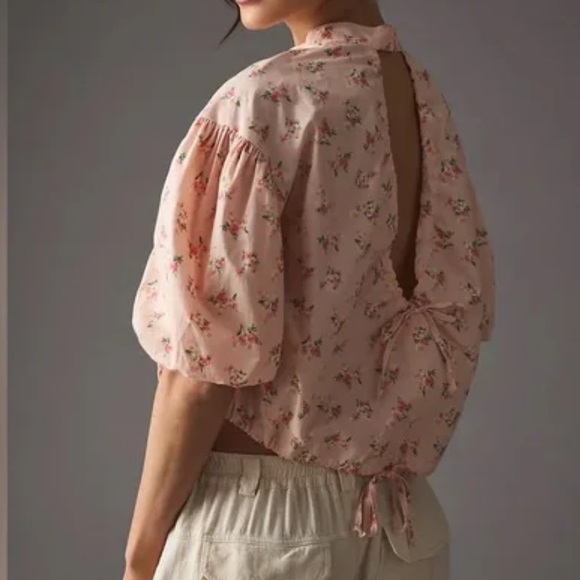 Anthropologie Cropped Bubble Sleeve Top - Picture 3 of 6